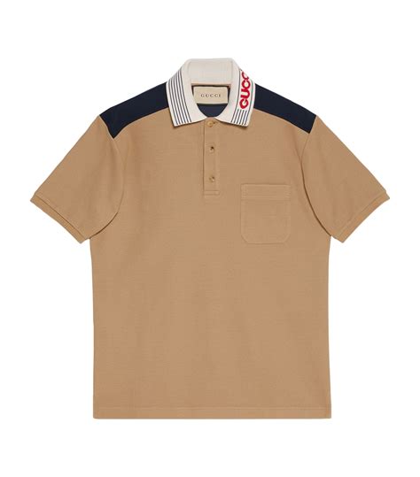 gucci brown polo yellow collar